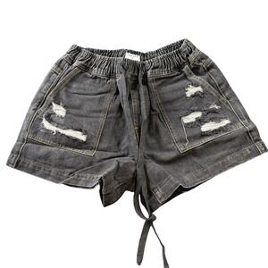 Women's Mid-High Rise Distressed Jean Shorts Black Size Small